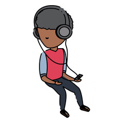 avatar man listening music with headphones over white background, colorful design. vector illustration