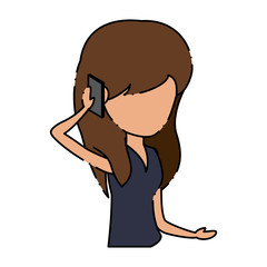 avatar Woman Talking on Cellphone over white background, colorful design. vector illustration