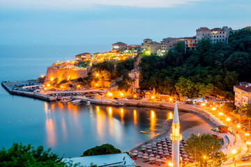 Romantic seafront promenade for a walk at night.