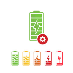 Battery icon with settings sign. Battery icon and customize, setup, manage, process symbol