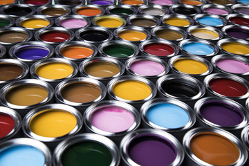 Colorful paint cans set
