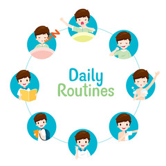 The Daily Routines Of Boy On Circle Chart, People, Activities, Habit, Lifestyle, Leisure, Hobby, Avocation