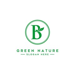letter B logo concept, nature green leaf symbol, initials  icon design
