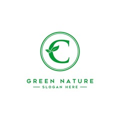 letter C logo concept, nature green leaf symbol, initials  icon design