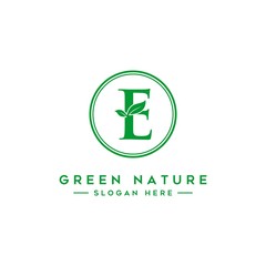letter E logo concept, nature green leaf symbol, initials  icon design