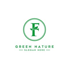 letter F logo concept, nature green leaf symbol, initials  icon design