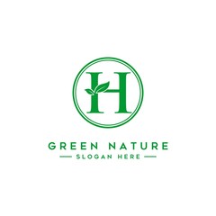 letter H logo concept, nature green leaf symbol, initials  icon design