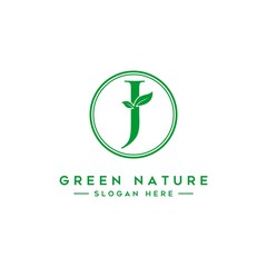 letter J logo concept, nature green leaf symbol, initials  icon design