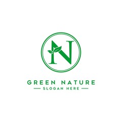 letter N logo concept, nature green leaf symbol, initials  icon design