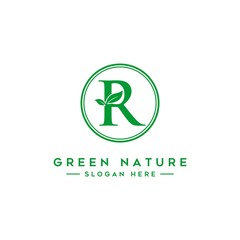 letter R logo concept, nature green leaf symbol, initials  icon design