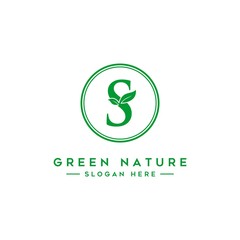 letter S logo concept, nature green leaf symbol, initials  icon design