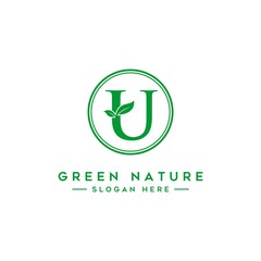 letter U logo concept, nature green leaf symbol, initials  icon design