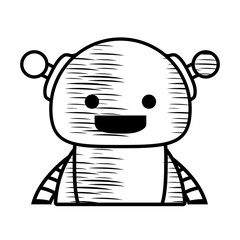 sketch of cartoon happy robot icon over white background, vector illustration