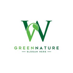 letter W logo concept, nature green leaf symbol, initials  icon design