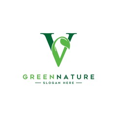letter V logo concept, nature green leaf symbol, initials  icon design