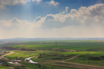 Wide panorama of spring desert