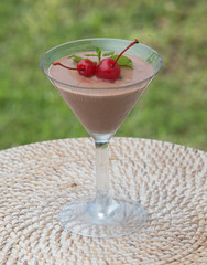Chocolate cacao mousse pudding in a glass