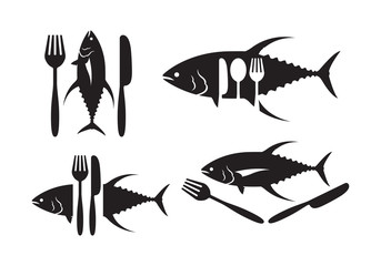graphic tuna and  silverware, vector