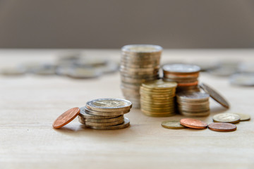 Money coins stack with copy space - finance, business concept