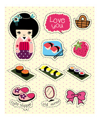 Stock vector beautiful doll with sushi