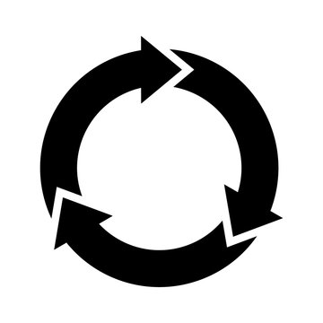Three circle arrows in a round rotating circular motion flat vector icon for apps and websites