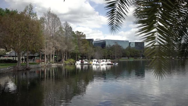 Swan Boats Anchored In Lake Eola