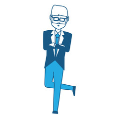 avatar businessman standing with one leg crossed icon over white background, blue shading design. vector illustration