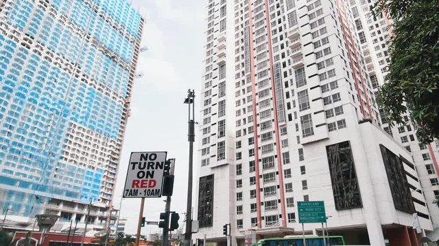 Skyscrapers in Manila. Shooting in motion. Makati District in Manila. Philippines.