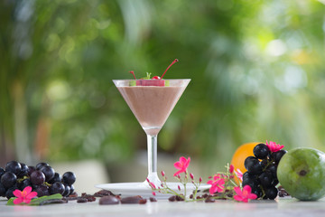 Chocolate cacao mousse pudding in a glass