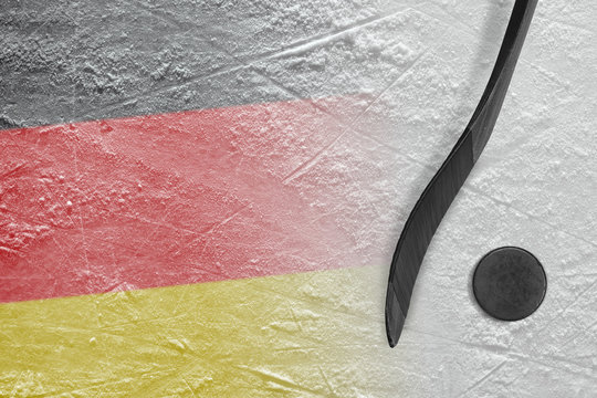 Image of German flag and hockey stick with puck