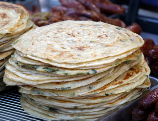 Chinese Street Vendor Sells Onion Pancakes