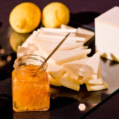 orange mustard with cheese and lemon appetizer