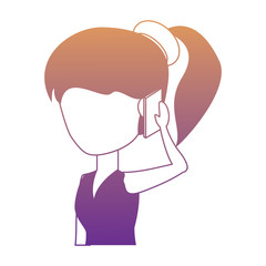 avatar Woman Talking on Cellphone over white background, colorful design. vector illustration
