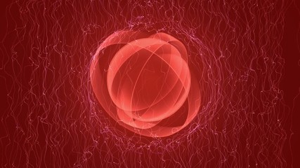 Red abstract motion background loop with moving strands of white and a circular subject rotating in the centre 1