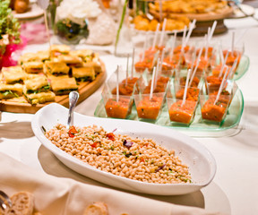 real buffet tables with bean aperitifs flavored with onion