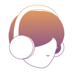 avatar man head using a headphones over white background, colorful design. vector illustration