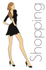 Your fashion. Stylish fashion models. Fashion girls Sketch. A girl in a black dress.