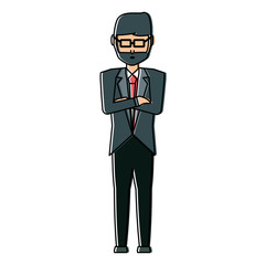 avatar businessman standing with crossed arms icon over white background, vector illustration