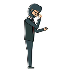 avatar businessman standing and thinking over white background, colorful design. vector illustration