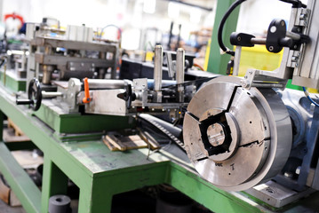 Machinery in mechanic workshop in close up view