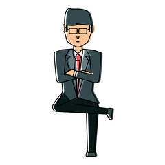 Obraz premium avatar businessman with sunglasses and sitting over white background, colorful design. vector illustration