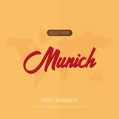 Hello from Munich. Travel to Germany. Touristic greeting card. Vector illustration