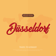 Hello from Dusseldorf. Travel to Germany. Touristic greeting card. Vector illustration