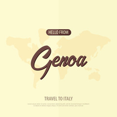 Hello from Genoa. Travel to Italy. Touristic greeting card. Vector illustration
