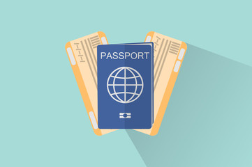 travel passport and plane tickets, flat style design