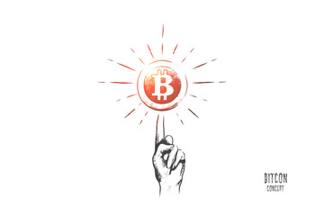 Bitcoin concept. Hand drawn cryptocurrency bitcoin coin - electronic virtual money for web banking. Symbol of digital money isolated vector illustration.