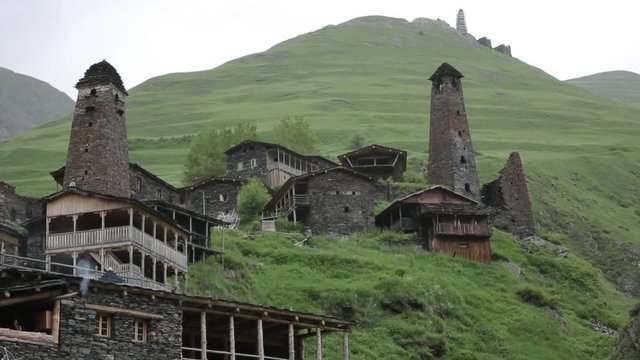 Omalo Village and watchtowers in Caucasus mountains epic flight hills and Georgian valley beauty nature georgia animals waterwall