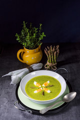green wild garlic soup with egg
