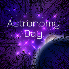 Astronomy Day. Night sky with bright stars. Huge planets.