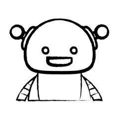 sketch of cartoon happy robot icon over white background, vector illustration